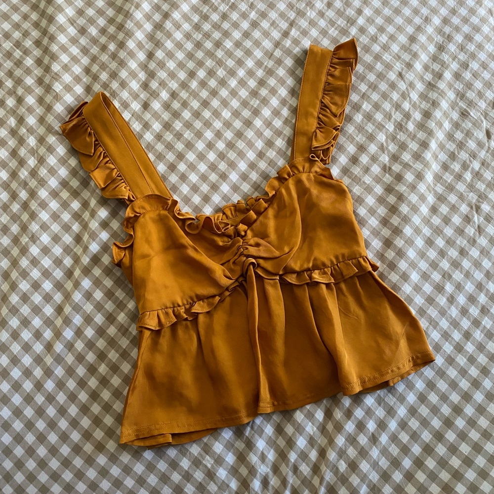 Cinq A Sept Ruffled Mustard Crop Top